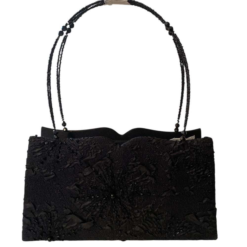 Black satin beaded evening bag NEW